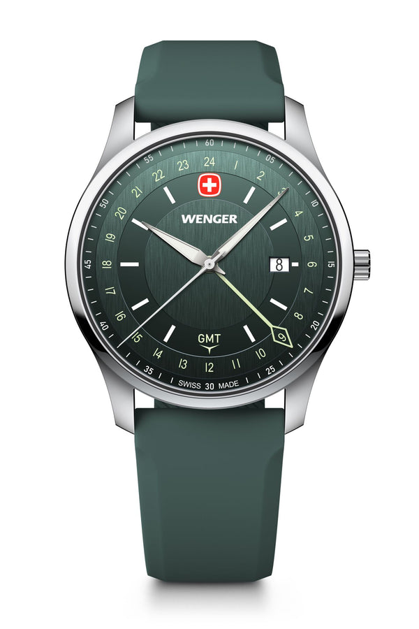 City GMT, 42 mm, Green Dial, Green Silicone Strap, Men's Watch
