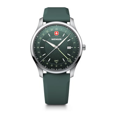 City GMT, 42 mm, Green Dial, Green Silicone Strap, Men's Watch