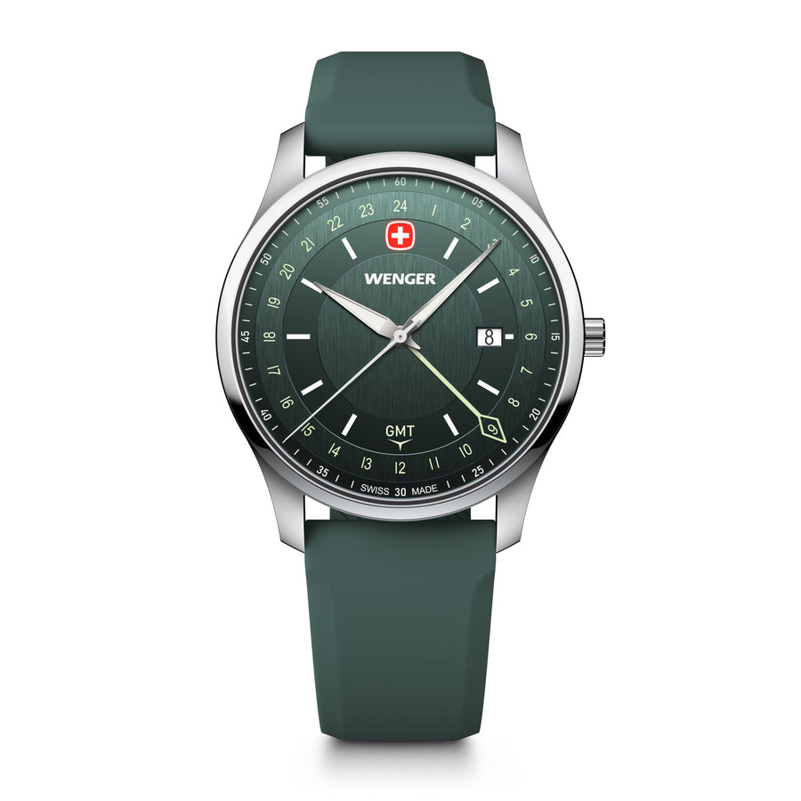 City GMT, 42 mm, Green Dial, Green Silicone Strap, Men's Watch