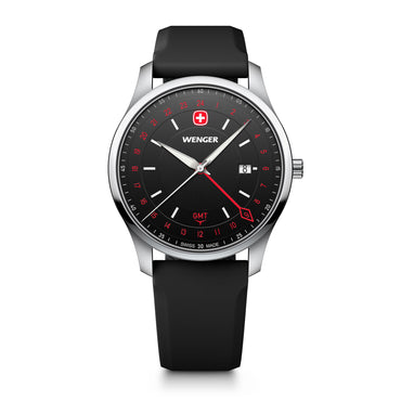 City GMT, 42 mm, Black Dial, Black Silicone Strap, Men's Watch