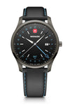 City GMT, 42 mm, Black Dial, Black Leather Strap, Men's Watch