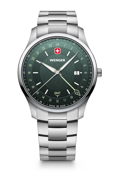 City GMT, 42 mm, Blue Dial, Silver Stainless Steel Bracelet, Men's Watch
