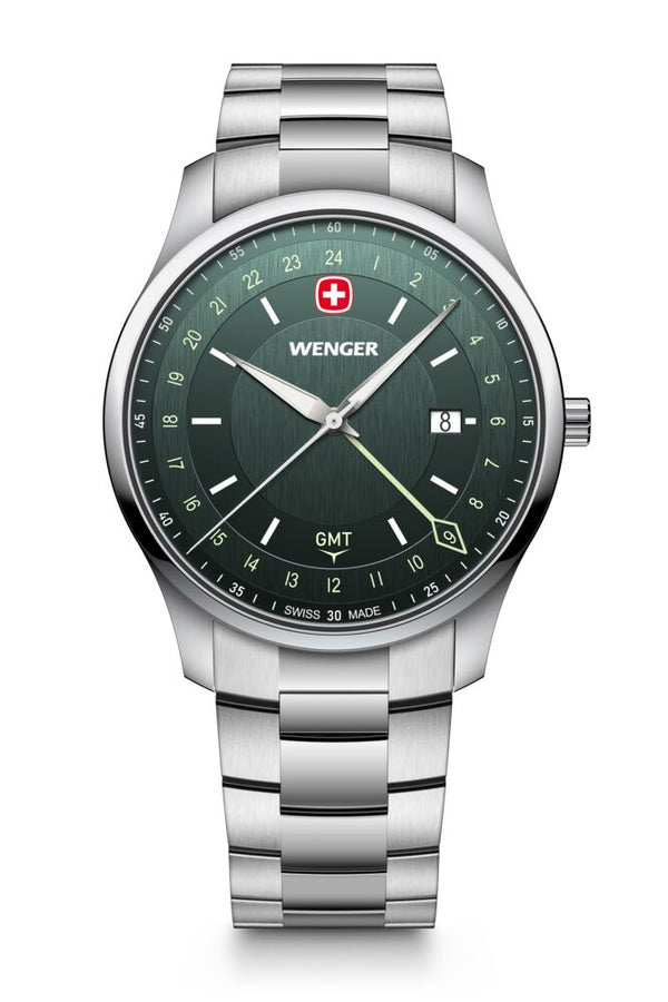 City GMT, 42 mm, Blue Dial, Silver Stainless Steel Bracelet, Men's Watch