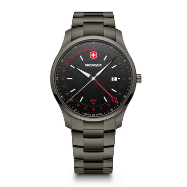 City GMT, 42 mm, Black Dial, Black Ice Stainless Steel Bracelet, Men's Watch
