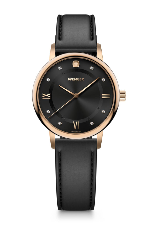 Urban Donnissima, 35 mm, Black Dial, Black Leather Strap, Women's Watch