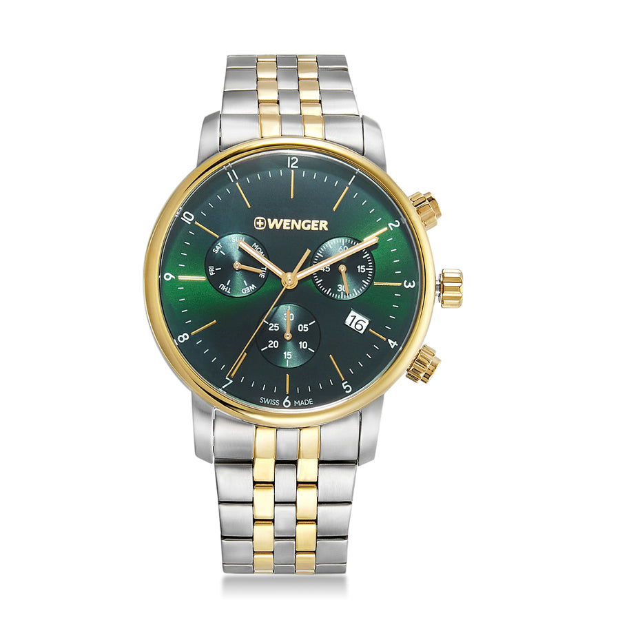 Urban Classic Chrono 44 mm, Green Dial, Silver/Gold SS Bracelet, Men's Watch