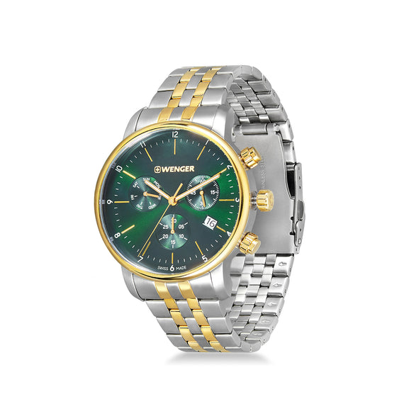 Urban Classic Chrono 44 mm, Green Dial, Silver/Gold SS Bracelet, Men's Watch