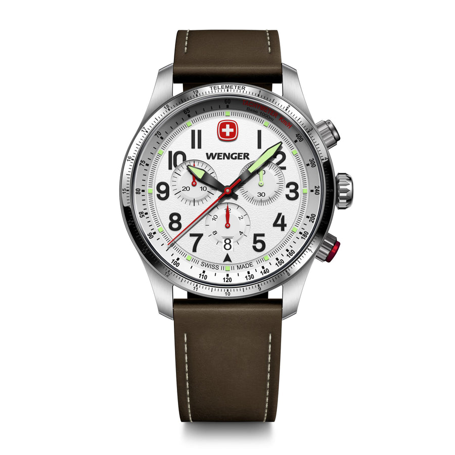Terragraph Chrono 43 mm,  White Dial, Leather Strap, Men's Watch