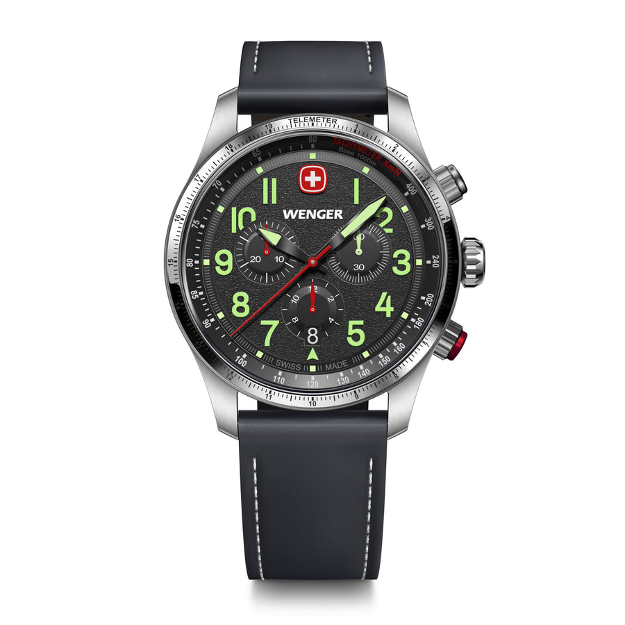 Terragraph Chrono 43 mm,  Black Dial, Leather Strap, Men's Watch