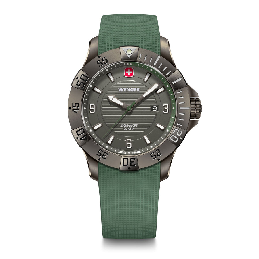 Seaforce  43 mm, Black Dial, Green Silicone Strap, Men's Watch