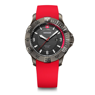 Seaforce  43 mm, Black Dial, Red Silicone Strap, Men's Watch