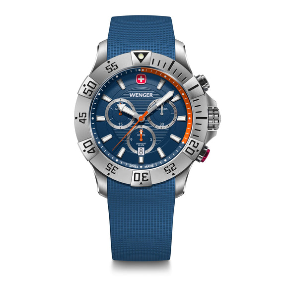 Seaforce Chrono  43 mm, Blue Dial, Blue Silicone Strap, Men's Watch