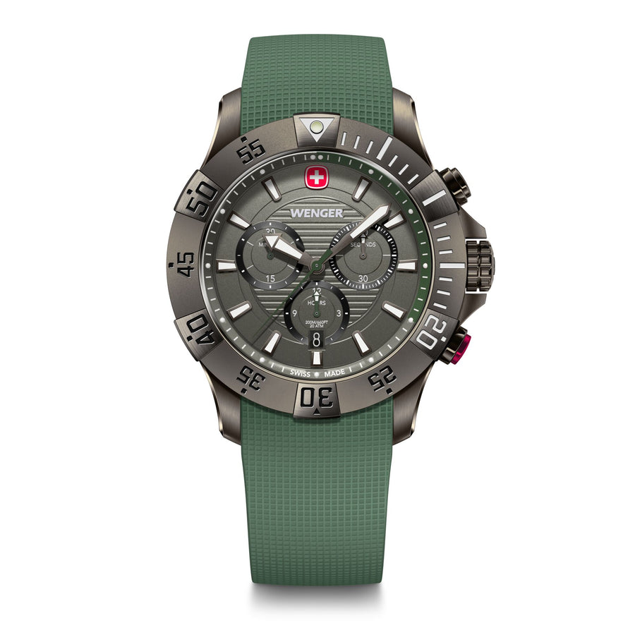 Seaforce Chrono  43 mm,  Grey Dial, Green Silicone Strap, Men's Watch