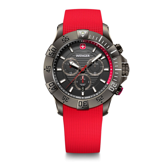Seaforce Chrono  43 mm, Black Dial, Red Silicone Strap, Men's Watch