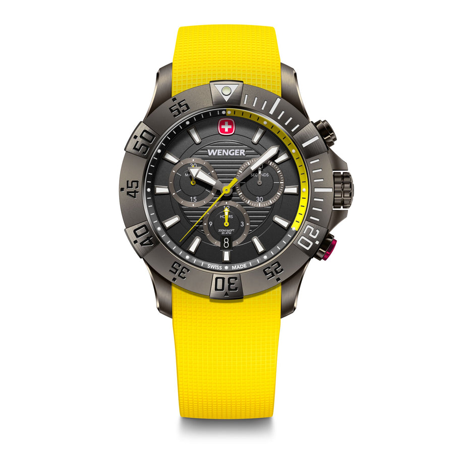 Seaforce Chrono  43 mm, Black Dial, Yellow Silicone Strap, Men's Watch