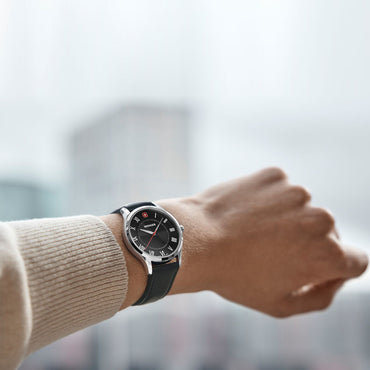 City Classic 34 mm, Black Dial, Leather Strap, Unisex Watch